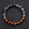 Dyed Natural Crackle Agate & Wood Round Beaded Stretch Bracelets PW-WG48929-08-1
