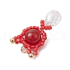 Natural Carnelian(Dyed & Heated) & Handmade Glass Seed Beaded Cat Shape Pendants PALLOY-MZ00488-07-4