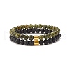 2Pcs 2 Style Natural Serpentine/Green Lace & Lava Rock Round Beaded Stretch Bracelets Set with Column Synthetic Hematite BJEW-JB07575-1