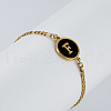 Flat Round with Letter Pattern 304 Stainless Steel Link Bracelets FS-WG4692B-04-1