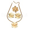 Flower Alloy with Plastic Imitation Pearl Pendant Necklaces & Stud Earrings & Rings Sets FS-WG659E6-01-5