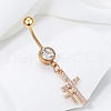 Double Cross 304 Stainless Steel Pave Clear Cubic Zirconia Curved Barbell Dangle Belly Rings FS-WGD8912-01-2
