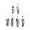 Natural Amethyst Bullet with Flower Dangle Earrings EJEW-G300-02P-03-1