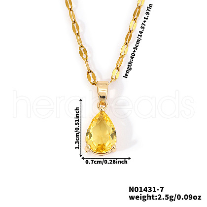 Fashionable Brass Pave Glass Teardrop Pendant Necklaces UU4380-6-1