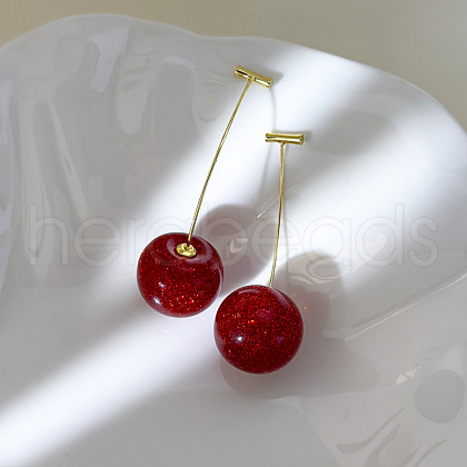 Zinc Alloy Resin Cherry Stud Earrings ZW7024-2-1
