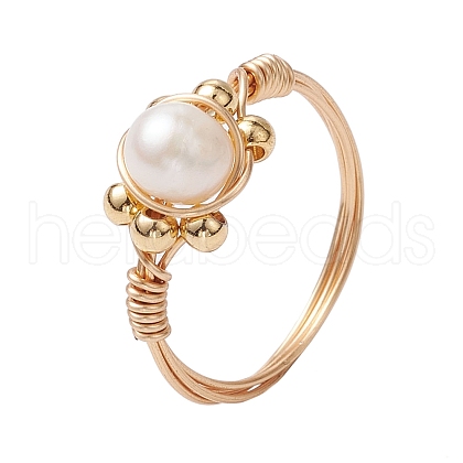 Mother's Day Jewellery Round Natural Cultured Freshwater Pearl Finger Ring RJEW-JR00752-1