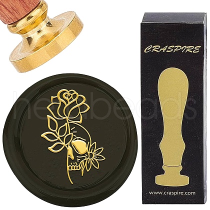 Brass Wax Seal Stamp with Wood Handle AJEW-WH0412-0281-1