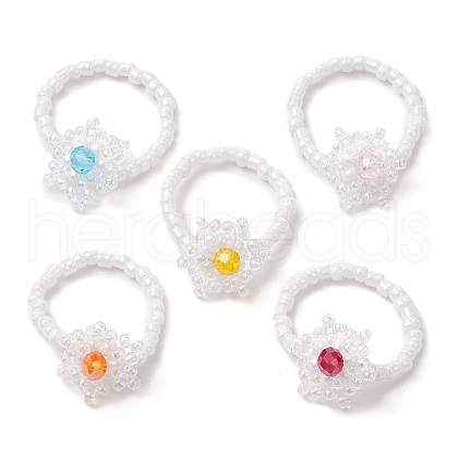 Snowflake Handmade Glass Seed Beads Stretch Rings for Women RJEW-MZ00027-1