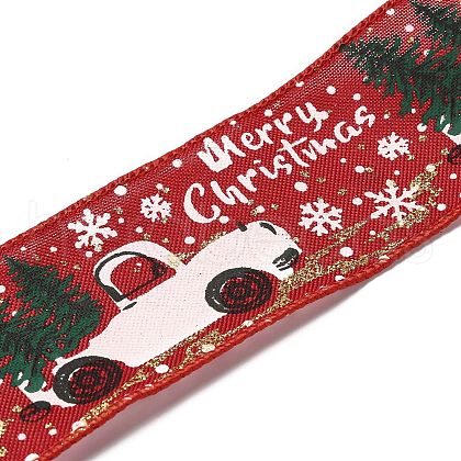 Christmas Theme Polyester Imitation Linen Ribbon OCOR-M008-01A-1