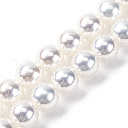 UV Plating Pearlized Glass Pearl Beads Strands GLAA-F128-01B-T1-1
