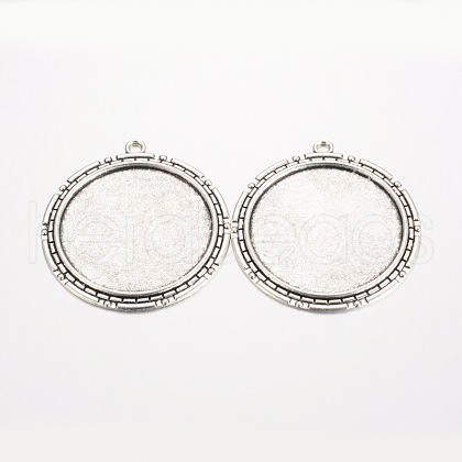 Flat Round Tibetan Style Alloy Big Pendant Cabochon Bezel Settings PALLOY-K109-22AS-RS-1