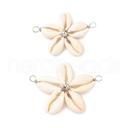 Natural Mixed Cowrie Shell Connector Charms PALLOY-JF03858-01-1