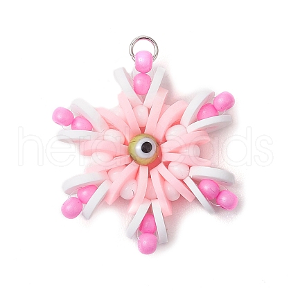 Handmade Polymer Clay and Snowflake Lampwork and Glass Round Pendants PALLOY-MZ00639-04-1