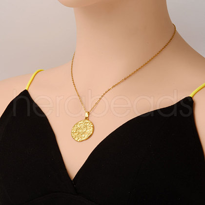 Stainless Steel Textured Disc Pendant Necklaces for Women OF7285-2-1