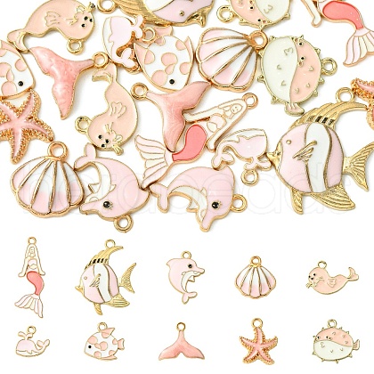 20Pcs 10 Styles Sea Animal Alloy Enamel Pendants ENAM-YW0004-35-1