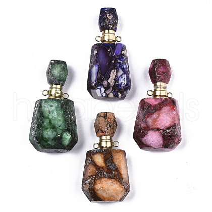 Assembled Synthetic Pyrite and Imperial Jasper Openable Perfume Bottle Pendants G-R481-13-1