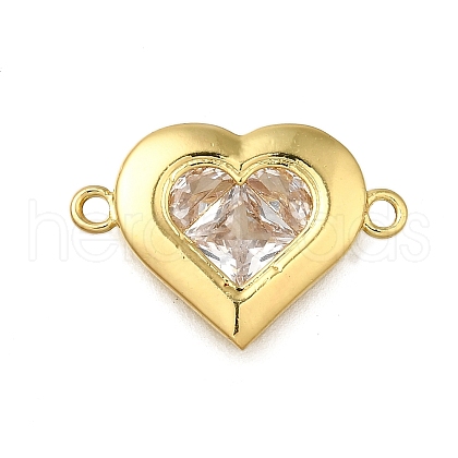 Brass Clear Cubic Zirconia Heart Connector Charms ZIRC-I070-099G-1
