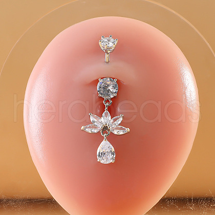 316L Surgical Stainless Steel Micro Pave Clear Cubic Zirconia Belly Rings FS-WG9E32A-08-1