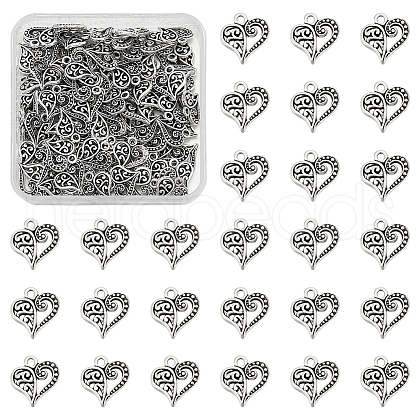 Unicraftale 100Pcs Tibetan Style Filigree Alloy Heart Charms FIND-UN0015-59-1