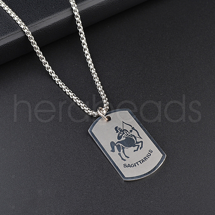 Rectangle with Constellation Alloy Pendant 316L Surgical Stainless Steel Chain Necklaces WG3A89F-12-1
