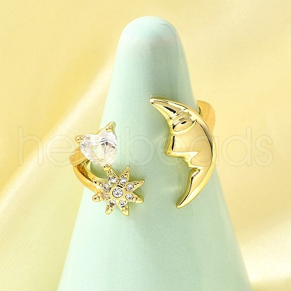 Ocean Theme Brass Micro Pave Cubic Zirconia Cuff Rings for Women RJEW-F184-17C-G-1