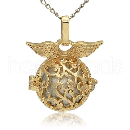 Golden Tone Brass Hollow Round Cage Pendants KK-J230-10G-1