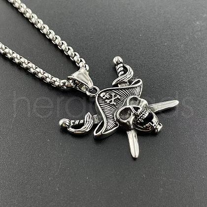 Cool Punk Style Stainless Steel Pirate Skull Head Necklaces for Men BD7162-1