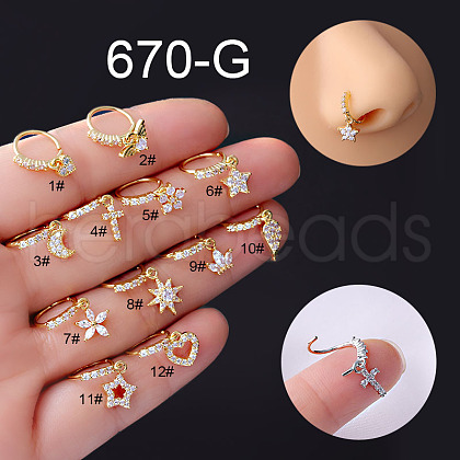 316L Surgical Stainless Steel Micro Pave Clear Cubic Zirconia Nose Rings WG1DB5B-23-1