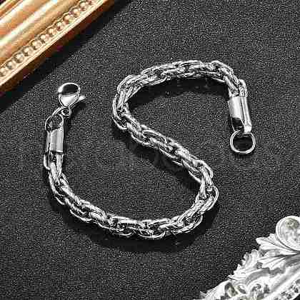 304 Stainless Steel Rope Chain Bracelets for Men Women BJEW-Q038-09P-1