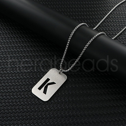 Rectangle with Letter Pattern Hollow Out 201 Stainless Steel Pendant Necklaces FS-WG34D20-14-1