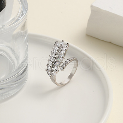 Brass Micro Pave Cubic Zirconia Adjustable Cuff Rings for Women RJEW-B127-01P-1