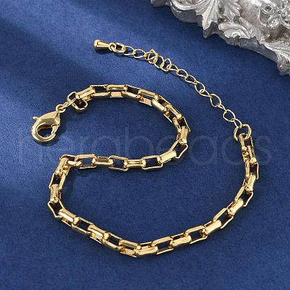Brass Box Chain Bracelets for Women Men BJEW-F494-02G-1