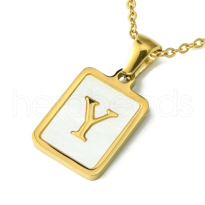 Ion Plating(IP) Rectangle with Initial Letter 304 Stainless Steel Pendant Necklace NJEW-R265-04G-Y-1