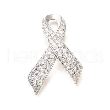 Silk Ribbon Brass Micro Pave Clear Cubic Zirconia Brooches KK-M312-23P-1