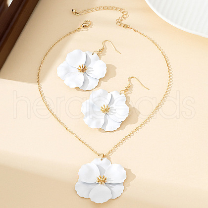 Flower Alloy Enamel Pendant Necklace & Dangle Earring FS-WG56F9D-03-1