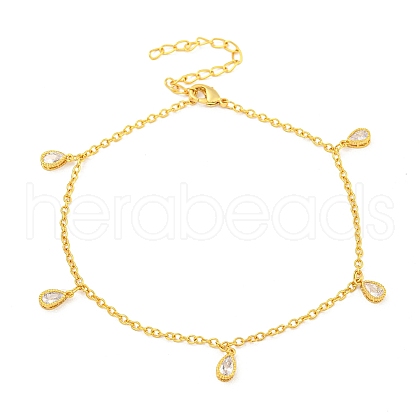 Rack Plating Brass Pave Clear Cubic Zirconia Teardrop Charm Bracelets BJEW-P333-01G-1