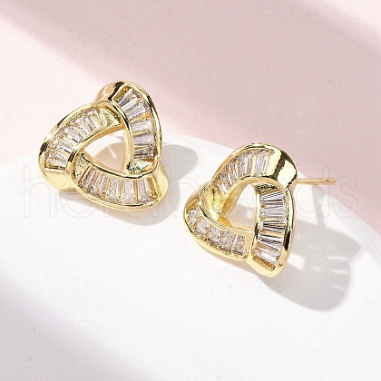 Triangle Brass Micro Pave Clear Cubic Zirconia Stud Earrings EJEW-F373-01G-1
