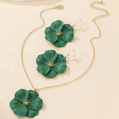 Flower Alloy Enamel Pendant Necklace & Dangle Earring FS-WG56F9D-04-1