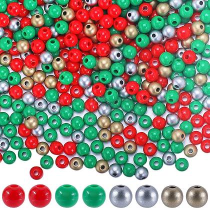 SUNNYCLUE 1200Pcs 4 Colors Christmas Themed Opaque Acrylic Beads MACR-SC0001-41-1