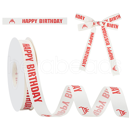 Birthday Theme Polyester Grosgrain Printed Ribbon OCOR-WH0058-91C-1