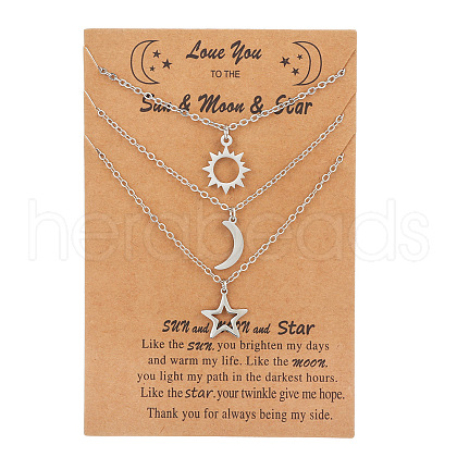 3Pcs 3 Styles Stainless Steel Sun/Moon/Star Pendant Cable Chain Couple Necklaces for Women Men PW-WG7A197-03-1