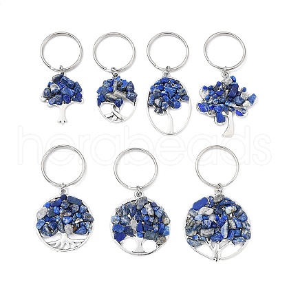 Natural Lapis Lazuli Chip & Alloy Tree of Life Pendant Keychain KEYC-JKC00648-03-1