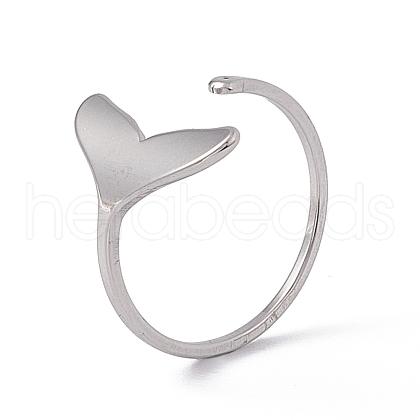 201 Stainless Steel Whale Tail Shape Open Cuff Ring for Women RJEW-C045-09P-1