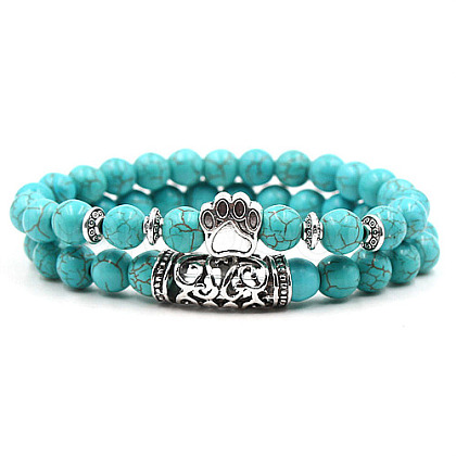 2Pcs Synthetic Turquoise Stretch Bracelet Sets for Women Men IX3190-4-1