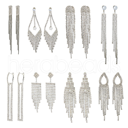 ANATTASOUL 8 Pairs 8 Style Crystal Rhinestone Dangle Stud Earrings EJEW-AN0003-13-1