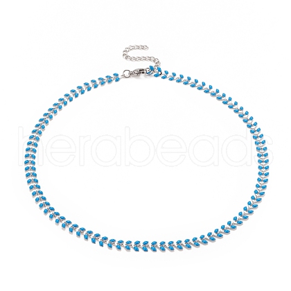 Enamel Wheat Link Chain Necklace NJEW-P220-02P-06-1