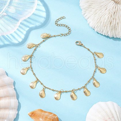 Summer Beach 304 Stainless Steel Shell Shaped Charm Anklets for Women AJEW-AN00659-1