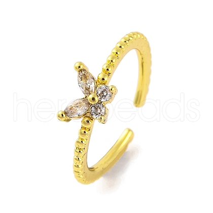 Butterfly Brass Glass Open Cuff Ring for Women RJEW-U003-20G-1