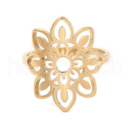 Ion Plating(IP) 304 Stainless Steel Hollow Flower Adjustable Ring for Women RJEW-M149-09G-1