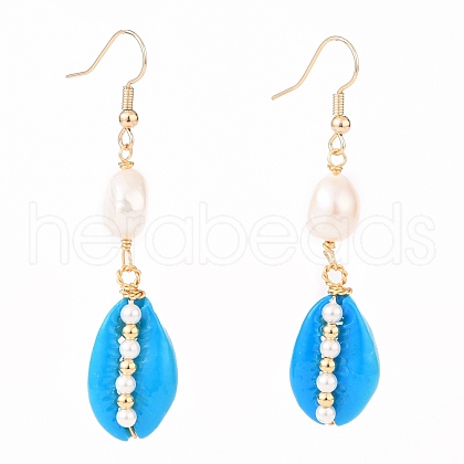 Spray Paint Cowrie Shell Dangle Earrings EJEW-JE04369-02-1